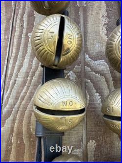 Antique Horse Sleigh Bells, 18 Brass Graduated Bells, Double Leather Straps (2)