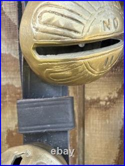 Antique Horse Sleigh Bells, 18 Brass Graduated Bells, Double Leather Straps (2)