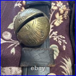 Antique Horse Sleigh Bells, 18 Brass Graduated Bells, Double Leather Straps (2)