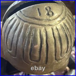 Antique Horse Sleigh Bells, 18 Brass Graduated Bells, Double Leather Straps (2)