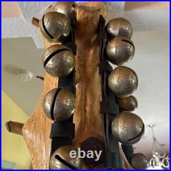 Antique Horse Sleigh Bells, 18 Brass Graduated Bells, Double Leather Straps (2)