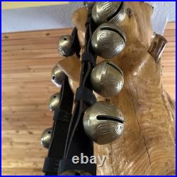 Antique Horse Sleigh Bells, 18 Brass Graduated Bells, Double Leather Straps (2)