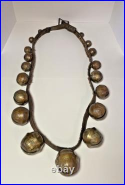 Antique Horse Sleigh Bells 78 Leather strap Brass Graduated Sizes No.'s 1 18