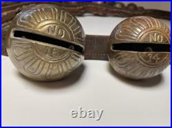 Antique Horse Sleigh Bells 78 Leather strap Brass Graduated Sizes No.'s 1 18