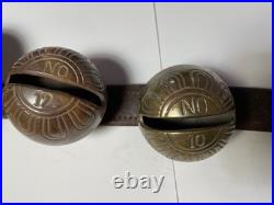 Antique Horse Sleigh Bells 78 Leather strap Brass Graduated Sizes No.'s 1 18