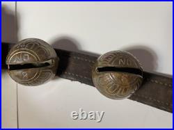 Antique Horse Sleigh Bells 78 Leather strap Brass Graduated Sizes No.'s 1 18