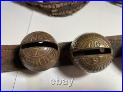 Antique Horse Sleigh Bells 78 Leather strap Brass Graduated Sizes No.'s 1 18