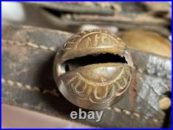 Antique Horse Sleigh Bells 78 Leather strap Brass Graduated Sizes No.'s 1 18