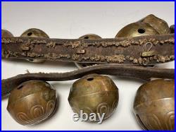 Antique Horse Sleigh Bells 78 Leather strap Brass Graduated Sizes No.'s 1 18