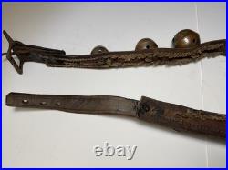 Antique Horse Sleigh Bells 78 Leather strap Brass Graduated Sizes No.'s 1 18