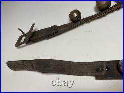 Antique Horse Sleigh Bells 78 Leather strap Brass Graduated Sizes No.'s 1 18