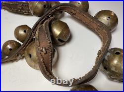 Antique Horse Sleigh Bells 78 Leather strap Brass Graduated Sizes No.'s 1 18
