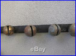 Antique Horse Sleigh Bells 88 Brass & Leather 19 Graduated Strap Old 1800s Neat