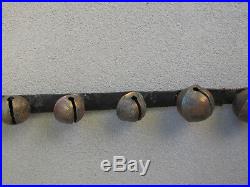 Antique Horse Sleigh Bells 88 Brass & Leather 19 Graduated Strap Old 1800s Neat