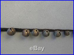 Antique Horse Sleigh Bells 88 Brass & Leather 19 Graduated Strap Old 1800s Neat