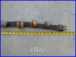 Antique Horse Sleigh Bells 88 Brass & Leather 19 Graduated Strap Old 1800s Neat