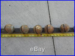 Antique Horse Sleigh Bells 88 Brass & Leather 19 Graduated Strap Old 1800s Neat