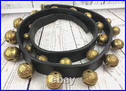 Antique Horse Sleigh Bells Black Leather Strap 25 Numbered Graduated Brass Bells