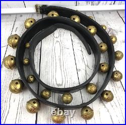 Antique Horse Sleigh Bells Black Leather Strap 25 Numbered Graduated Brass Bells