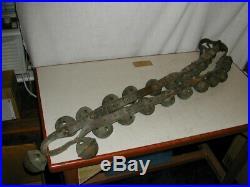 Antique Horse Sleigh Bells Cast Brass On Double Leather Belt 23