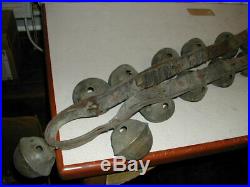 Antique Horse Sleigh Bells Cast Brass On Double Leather Belt 23