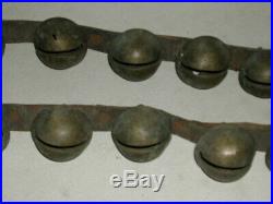 Antique Horse Sleigh Bells Cast Brass On Double Leather Belt 23