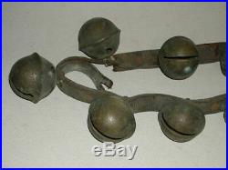 Antique Horse Sleigh Bells Cast Brass On Double Leather Belt 23