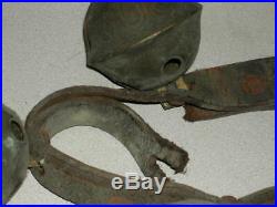 Antique Horse Sleigh Bells Cast Brass On Double Leather Belt 23