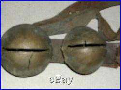 Antique Horse Sleigh Bells Cast Brass On Double Leather Belt 23