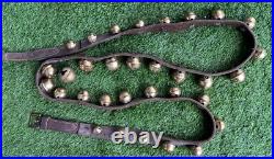 Antique Horse Sleigh Bells Double Leather Strap Brass 32 Bells Graduated