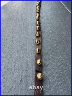 Antique Horse Sleigh Bells Double Leather Strap Brass 32 Bells Graduated
