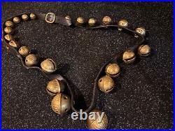 Antique Horse Sleigh Bells Double Leather strap Brass 23 Bells Graduated, 6 ft