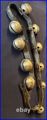 Antique Horse Sleigh Bells Leather Strap 10 Brass Bells 40 beautiful sound
