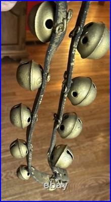 Antique Horse Sleigh Bells Leather Strap 10 Brass Bells 40 beautiful sound
