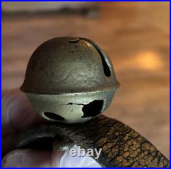 Antique Horse Sleigh Bells Leather Strap 10 Brass Bells 40 beautiful sound