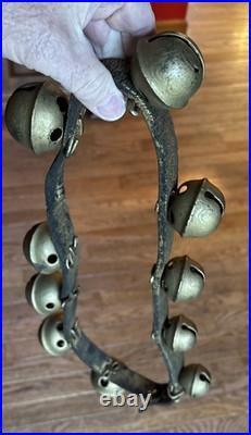 Antique Horse Sleigh Bells Leather Strap 10 Brass Bells 40 beautiful sound