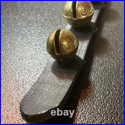 Antique Horse Sleigh Bells Leather Strap Brass Graduated Sizes 23'Long