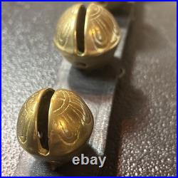 Antique Horse Sleigh Bells Leather Strap Brass Graduated Sizes 23'Long