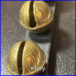 Antique Horse Sleigh Bells Leather Strap Brass Graduated Sizes 23'Long