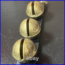 Antique Horse Sleigh Bells Leather Strap Brass Graduated Sizes 23'Long