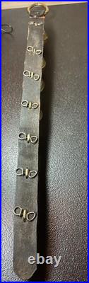 Antique Horse Sleigh Bells Leather Strap Brass Graduated Sizes 23'Long