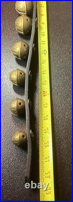 Antique Horse Sleigh Bells Leather Strap Brass Graduated Sizes 23'Long