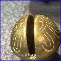 Antique Horse Sleigh Bells Leather Strap Brass Graduated Sizes 23'Long