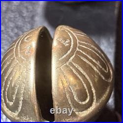Antique Horse Sleigh Bells Leather Strap Brass Graduated Sizes 23'Long