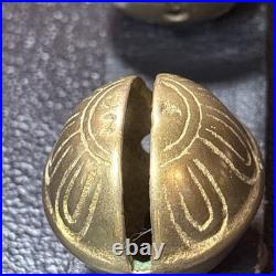 Antique Horse Sleigh Bells Leather Strap Brass Graduated Sizes 23'Long
