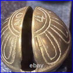 Antique Horse Sleigh Bells Leather Strap Brass Graduated Sizes 23'Long