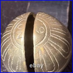 Antique Horse Sleigh Bells Leather Strap Brass Graduated Sizes 23'Long