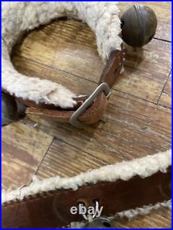 Antique Horse Sleigh Bells Leather strap Brass Bell Set