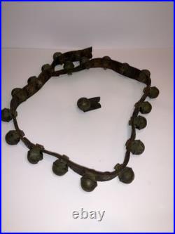 Antique Horshoe brass No. 2 sleigh bells with original leather strap (21 Bells)