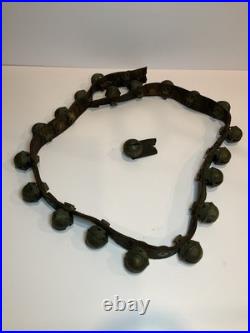 Antique Horshoe brass No. 2 sleigh bells with original leather strap (21 Bells)